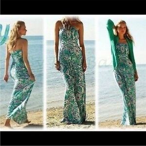 Lilly Pulitzer Strapless Maxi Seafoam Floral Print Sundress